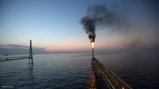 Image shows flare from an oil and gas rig 